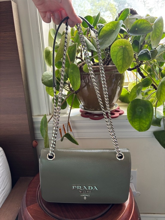 Prada Handbags - Prada Saffiano Vernice Pattina Leather Shoulder Bag in Marmo